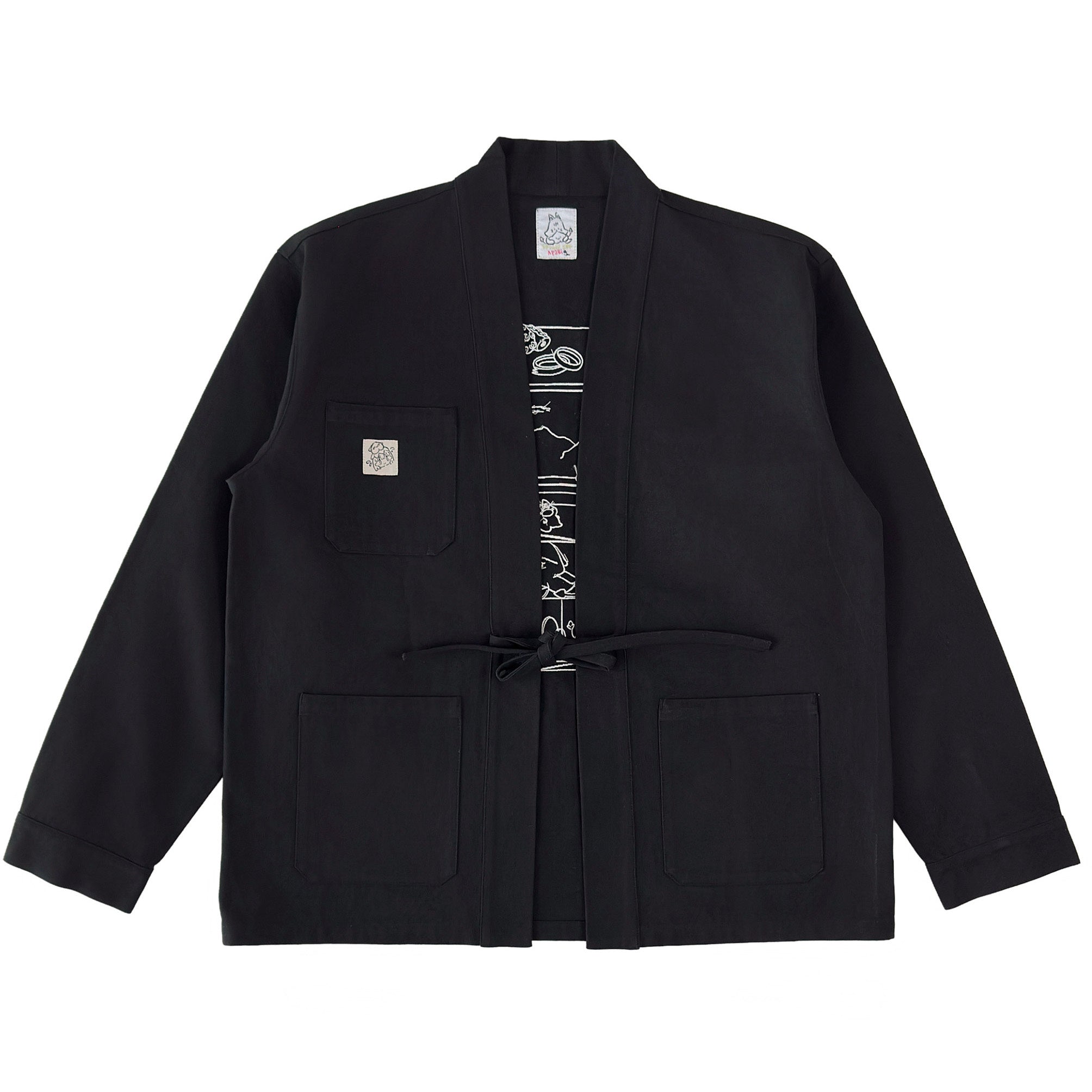 ジャケット・アウター nori10 BUTTON P-COAT Spilled Ink Noragi Jacket Black – Apari