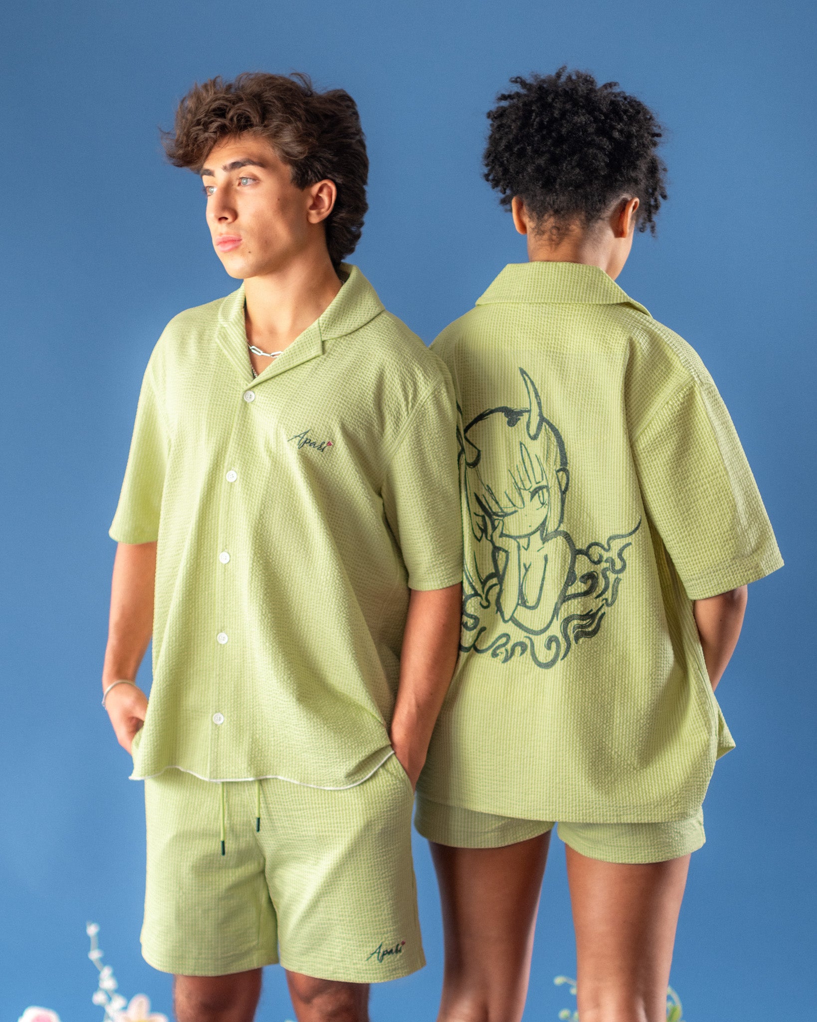 【ULLALA】Anne's Brunch Short Sleeve One Piece Green Oni Button Down Green – Apari